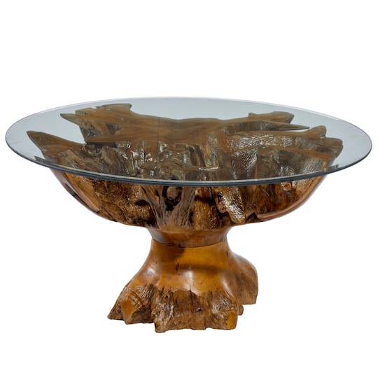 36" Brown Teak Wood Rustic Coffee Table